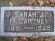 Sarah Jane (Keyes) McCartney - Headstone
