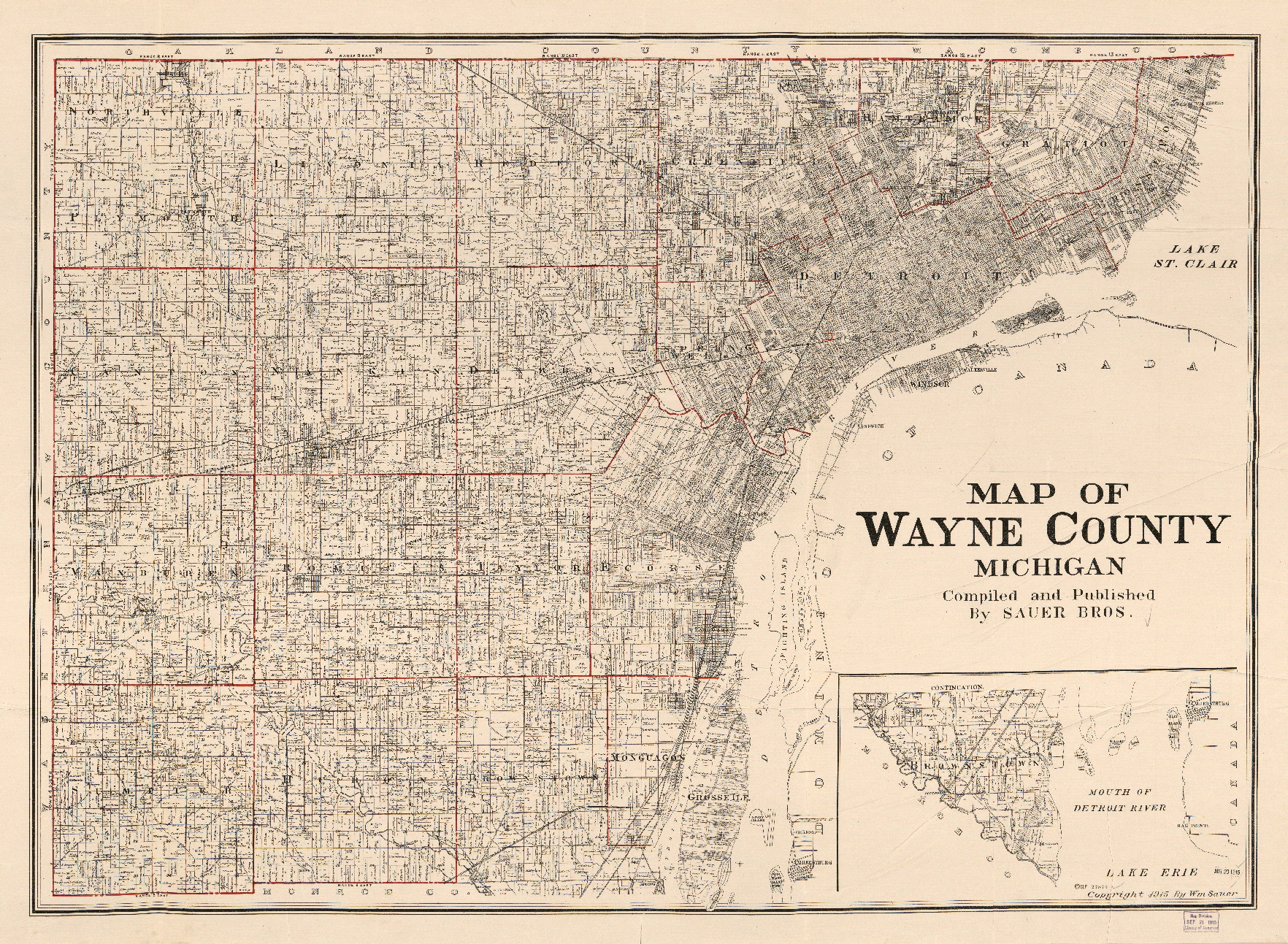 1915 City of Detroit Wayne Co Michigan Map - With Pfeiffer Address Highlited (20 C Street)