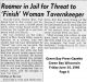 Harold Cavil - Roomer in Jail for Threat to 'Finish' Woman Tavernkeeper