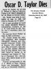 Oscar D Taylor - Obituary #2 Oscar D Taylor - Obituary #2